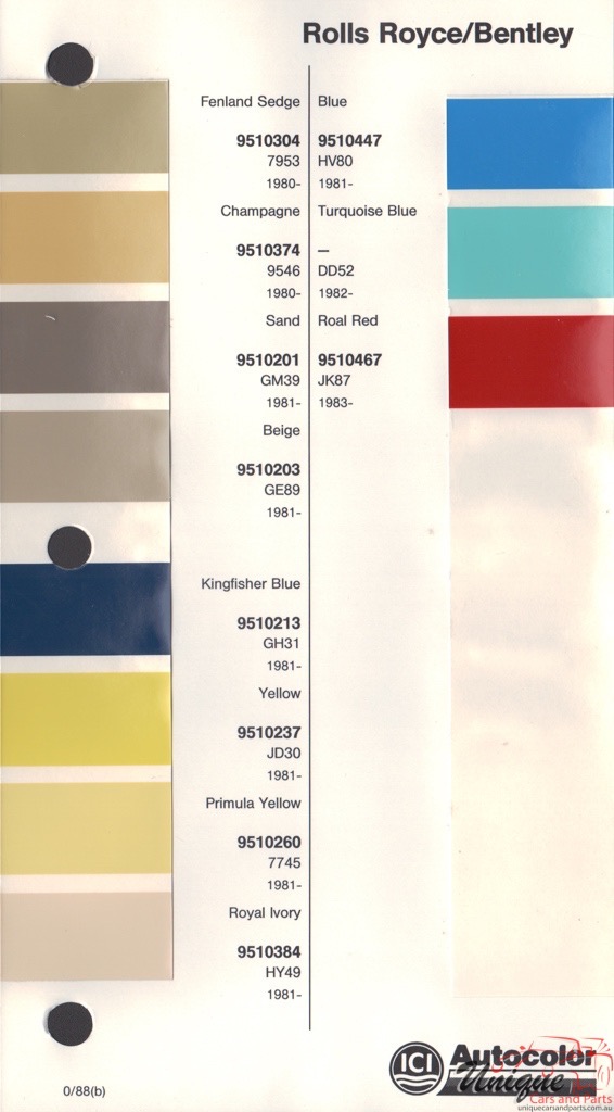 1980 - 1985 Rolls-Royce Paint Charts Autocolor
